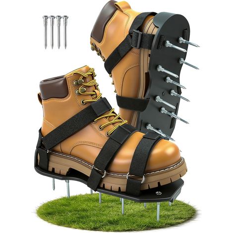 1 Paire - Chaussures Aérateur Gazon - Sandales Jardinage - Avec Doubles Sangles Et Pointes Métal - Pour Pelouse Terrasse Cour - Noir - Taille Unique (1/5)