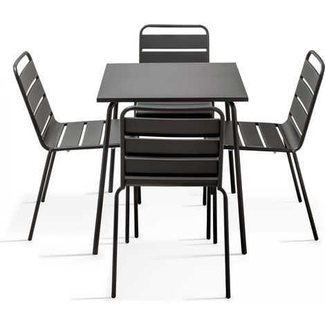 Ensemble table de jardin et 4 chaises en métal gris - Palavas (1/5)
