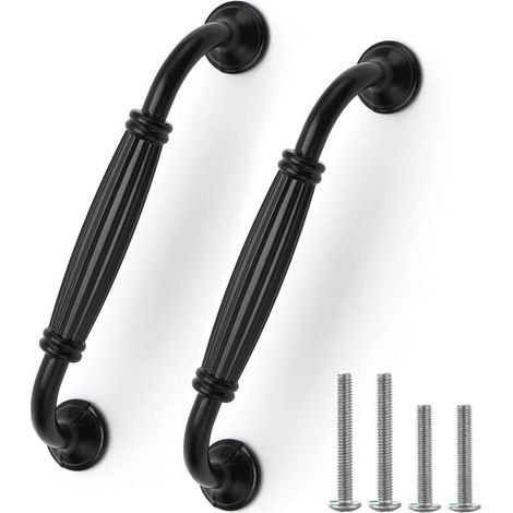 Lot de 12 boutons de porte d'armoire en aluminium noir de style européen - Boutons de tiroir à nœud long pour meubles de cuisine, chambre à coucher, trou central 128 mm (1/5)