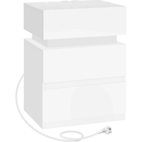 Table de chevet blanche avec éclairage LED réglable et station de charge intégrée (1/5)