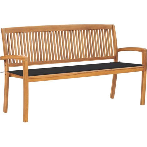 Banc de jardin meuble de patio d'extérieur terrasse empilable et coussin 159 x 57,5 x 90 cm bois de teck massif (1/5)