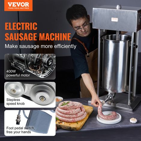 Poussoir à Saucisses Électrique 25 L, Machine à Saucisses Verticale Moteur 400 W, Ensacheuse Saucisse en Inox 304 Alimentaire, Cont… (1/5)