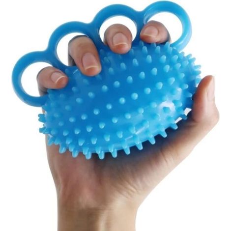 (azul) Pelota de entrenamiento de manos con masaje y agarre para rehabilitación de manos. (1/4)