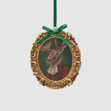 Addobbo Natalizio Cornice con Alce Verde e Oro 12cm EDG