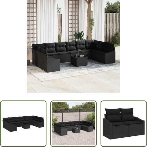 vidaXL Mobilier extérieur - Ensemble de Canapés avec coussin 11 pcs Noir polyrotin (1/5)