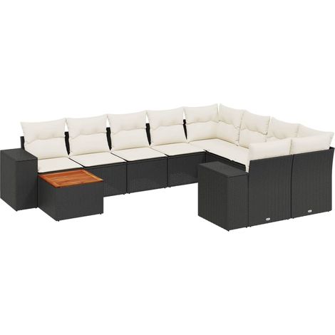 vidaXL Set Divani da Giardino 10pz con Cuscini in Polyrattan Nero (1/5)