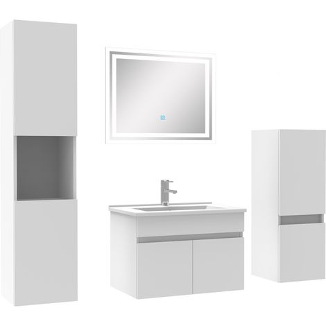 Meubles simple vasque 60cm,meuble acve colonne et miroir Blanc (1/5)