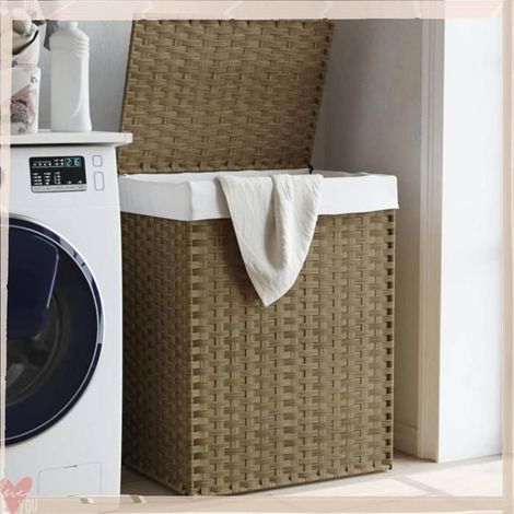 372029 Panier à linge avec couvercle 46x33x60 cm résine tressée (1/5)