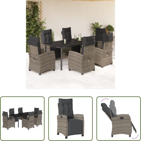 Chaise de jardin - Ensemble à manger de jardin et coussins 7 pcs gris rotin (1/5)