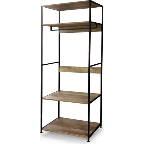 Offener Kleiderschrank 59 x 39 x 174 cm in Schwarz mit Holzregalen