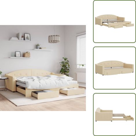 The Living Store Tagesbett Ausziehbar mit Schubladen Creme 90x200 cm Stoff - Sofa - Schlafcouch - Gästebett - Tagesbett - Wohnzimmermöbel (1/5)