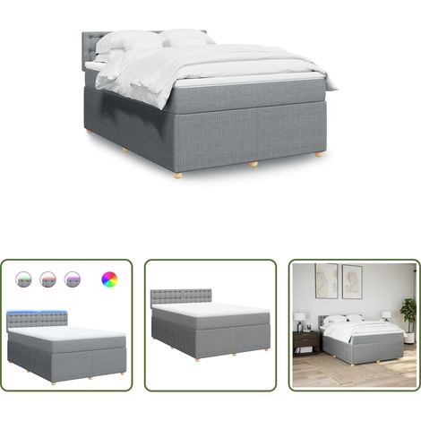 vidaXL Surmatelas - Sommier à lattes de lit avec matelas Gris clair 140x190cm Tissu (1/5)