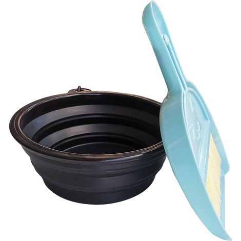 Gamelle pliable pour chien avec balai et pelle à poussière - Gamelles pliables pour chats et chiens - 1 000 ml - En silicone extensible - Avec mousqueton - Noir (1/5)