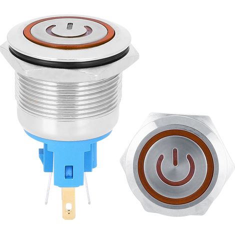 2 Stück DC 3–6 V 22 mm 6-polige selbstverriegelnde, robuste Edelstahl-Drucktaster mit Schild, orange (1/5)