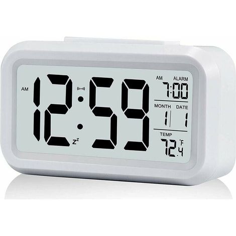 1 pc Réveil Digital Réveil Matin, Horloge Numérique Réveil à Pile Silencieux pour Enfants Adultes Grand écran LED Température Calendrier(Blanc) (1/5)