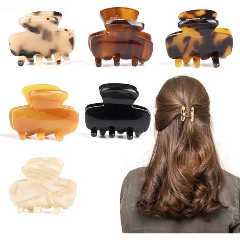 Lot de 6 petites pinces à cheveux pour femme, cheveux moyens et fins, pinces à cheveux antidérapantes, pinces à cheveux en acétate de cellulose de tortue pour femmes et filles (1/5)