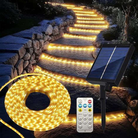 Solar LED Strip Outdoor 10 m Warm White  Flexible IP65 Waterproof 8 Lighting Modes Ideal for Garden, Patio, Balcony, Eaves, Fence (1/5)