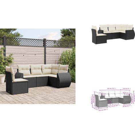 The Living Store Salon de jardin 5 pcs avec coussins noir résine tressée - Canapé avec accoudoirs (1/3)