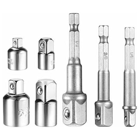 Adaptateur De Douille - Jeu D'Adaptateurs Hexagonaux 1/4" 3/8" 1/2" - Pour Clés À Douilles Et Perceuses À Choc - 3 Pièces + 4 Réducteurs (1/5)