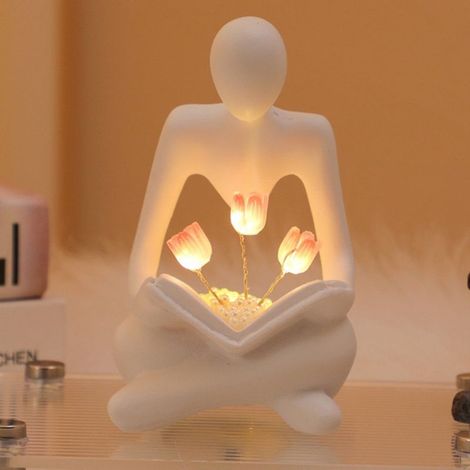 Luce notturna decorativa, luce da lettura, lampada a forma di tulipano, decorazione per la casa, funzionamento a batteria, adatta, bianca, 11,5 cm (1/5)
