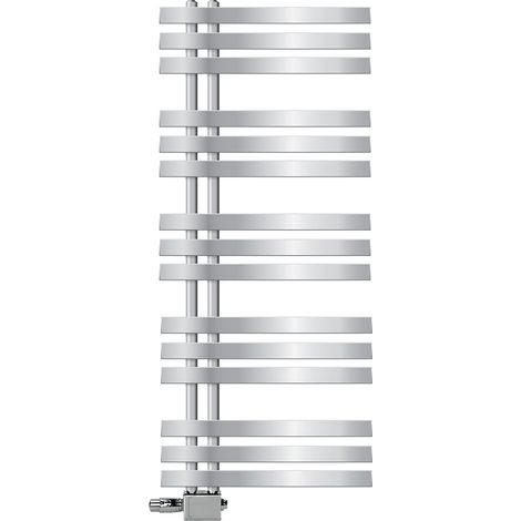 LuxeBath Badheizkörper Iron EM 500x1200 mm Chrom Seitenanschluss Anschlussgarnitur Thermostat Universal Eck- und Durchgangsform, Design Heizkörper Handtuchwärmer Handtuchtrockner Handtuchheizkörper