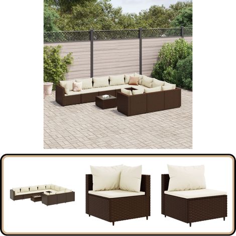 11-tlg. Garten-Sofagarnitur mit Kissen Braun Poly Rattan - Gartengeset - Gartenmöbelset - PE-Rattan Möbel - Outdoor Sofa - Lounge Set