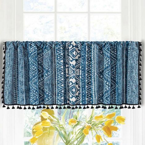 Rideau Imprimé - 150 X 45 Cm - Coton Et Lin - Pour Porte Cuisine Salle De Bain - Semi-Opaque - 1 Pièce (1/3)