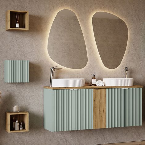 Badmöbel Set 6-teilig mit 140cm Waschtisch, grün und Eiche, NEWPORT-56-GREEN (1/5)