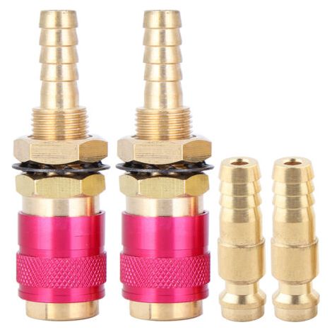 2 raccords rapides de 8 mm pour torche de soudage TIG, refroidis à l'eau et au gaz.