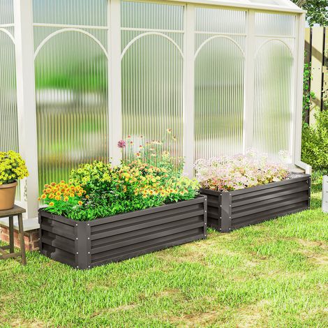 Hochbeet Metall 2er-Set, Offener Boden, Für Garten Balkon, 110x50x30cm, Dunkelgrau (1/5)