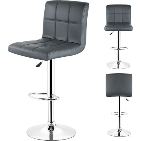 Lot de 2 Chaises de Bar en similicuir,Chaises Hauts avec Dossier et Repose-pieds, Hauteur Réglable, Rotatif sur 360°,Pied Chromé,gris foncé (1/5)