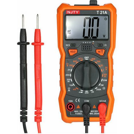 RHG NJTY Mini Multimètre Numérique Sans Contact 1999 Comptes, avec Adsorption Magnétique LCD Rétro-éclairé et Lampe de Poche, T21A - T21A