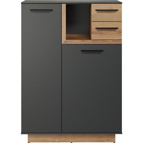 Synnax buffet 1 grandporte, 1 petit porte, 1 tablette, 2 tiroirs gris,chêne décor. (1/5)