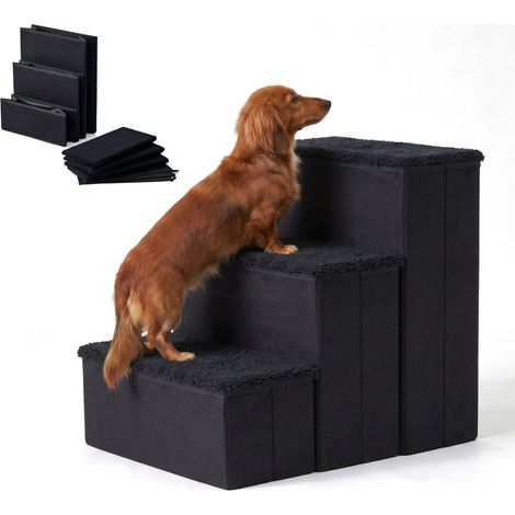 Scaletta pieghevole per cani con vano portaoggetti, media, nera (1/5)