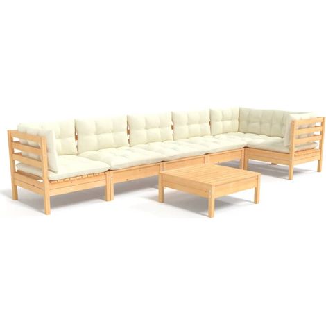Set Salotto da Giardino 7pz con Cuscini Crema in Legno di Pino vidaXL (1/5)