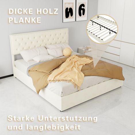 Bett Doppelbett Stauraum 160x200 Samt Beige OKMYHOME (1/5)