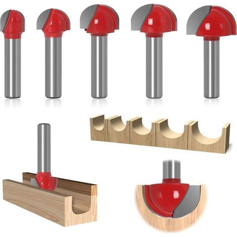 5-teiliges Rundboden-Holzfräser-Set, 8-mm-Fräskern-Kastenfräser, Schaft 12/16/19/22/25 mm, Fräser, Nutfräser, Hobelfräser, Holzbearbeitungswerkzeug, Schaftfräser (1/4)