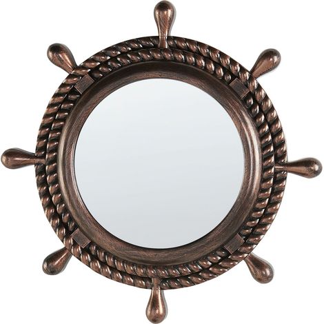 Specchio da parete a forma di timone color marrone 46 cm stile nautico Gormaz
