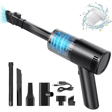 Aspirateur à Main Sans Fil 9000Pa, Mini Aspirateur Portable Puissant Humide et Sec pour Maison Voiture Canapé Cuisine Animaux, Batterie 4000mAh, Filtre HEPA Lavable, 4 Buses Incluses (1/4)