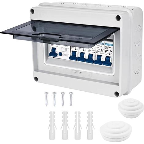 Unite de Consommation 4 Voies avec Boite Electrique Etanche IP65, Mini Tableau de Distribution en Saillie pour Caravanes, Garages, Ateliers, DDR 63 A 30 mA (2 x 6A + 10A + 20A + 32A) (1/5)