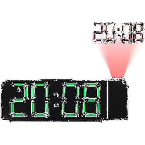Projecteur rotatif à 180°, horloge numérique LED 12/24 heures, projecteur de plafond rechargeable par USB (vert) (1/5)