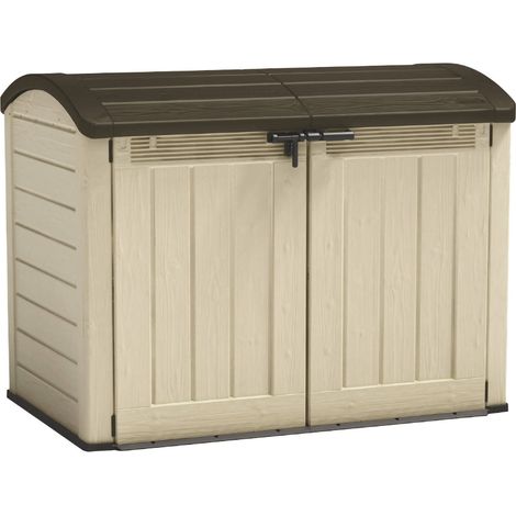 Dmora - Armario exterior Hinton, Mueble para exteriores, Mueble de jardín multiusos, Contenedor para balcón o garaje, 177x113 h134 cm, Beige