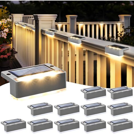 Lot de 16 lampes solaires d'extérieur à 6 LED étanches pour terrasse, escalier, porche, balcon, allée, jardin, cour, patio, piscine, étanchéité IP65 (blanc chaud) (1/5)