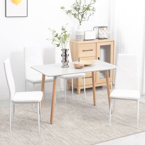 Chaise de salle à manger lot de 4 en cuir synthétique blanc, style moderne, rembourrée, 50 x 41 x 97 cm (1/5)
