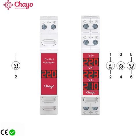 Einphasen-DIN-Schienenvoltmeter, Mini-Modul-Wechselstromvoltmeter 60-450V mit digitaler LED-Anzeige und Detektor. (1/5)