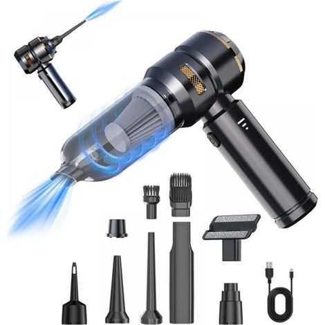 Handstaubsauger – Autostaubsauger 16.000 Pa, 100 W – USB-aufladbar – 3 Geschwindigkeitsstufen – Mehrere Düsen – Schwarz und Gold (1/5)