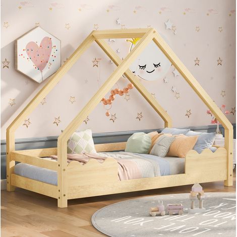 Letto per bambini 90 x 200 cm con barriera di sicurezza, pino naturale HAVRYA (1/5)