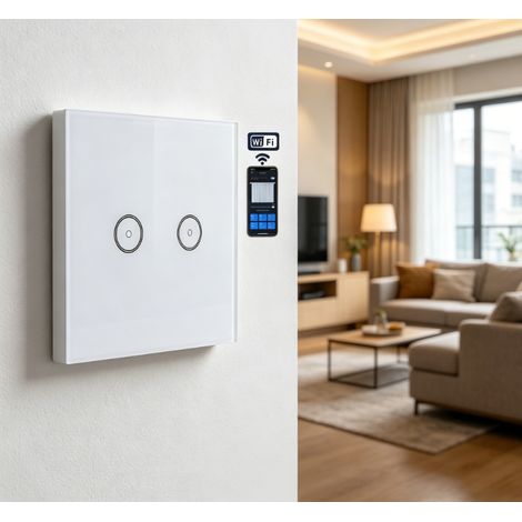 Interrupteur intelligent WiFi à 2 boutons, commande individuelle, pilotage à distance par application, équipement domotique pour la maison, simplicité d’utilisation et confort quotidien