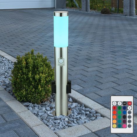 Lampadaire douilles lampadaire avec détecteur de mouvement lampe d'extérieur en acier inoxydable, télécommande dimmable, 1x LED RVB 8,5W 806Lm blanc chaud, DxH 7,6x60 cm