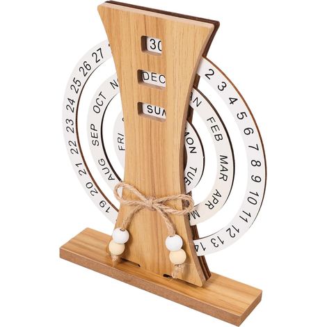Lntyq Calendrier En Bois Élégant Accessoire De Bureau Calendrier En Bois Calendrier Perpétuel Décoratif En Bois (1/5)